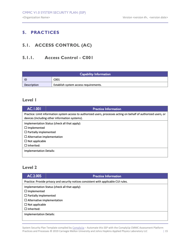 Cmmc Ssp Template